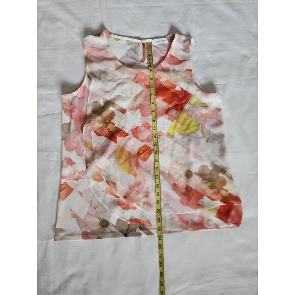 Calvin Klein Women's Pink Floral Layered Design Sleeveless Blouse Size Medium - Picture 8 of 8